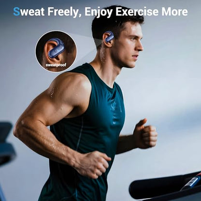Sport Wireless Earbuds,60Hrs BT5.4 ENC IPX7 Waterproof Earhooks Deep Bass | 14.2mm drivers deliver rich stereo sound. Soft silicone ensures a secure, painless fit for long workouts. - color: Blue