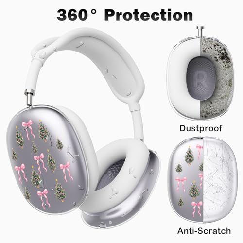 for AirPods Max 2/1 Headphones Christmas Tree Ear Covers | Cute Bow Clear Ear Cups Cover | White Silicone Ear Pad Case Headband Cover for Apple AirPods Max 2/1 (2026/2024/2020) - color: Christmas Tree A/White