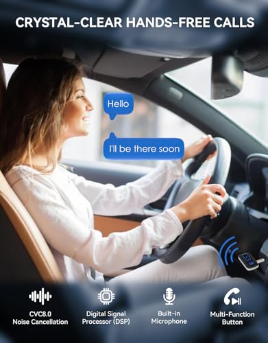 Bluetooth 5.3 AUX Receiver for Car, LED Screen, Noise Cancelling | 3.5mm AUX Bluetooth Adapter for Home Stereo/Wired Headphones/Speaker, Hands-Free Calls, Music, Dual Connect, Type-C Charging