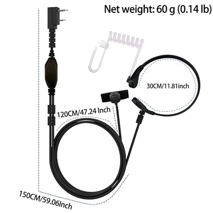 Throat Mic Headset 2 Pin Neck Acoustic Tube Radio Earpiece with PPT Microphone 2 Way Radio Accessories Compatible with UV-5R UV-5RH UV82 BF-888S DM-1701 Walkie Talkie(2PACK)