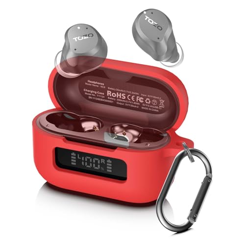 for TOZ0 NC9(2024) Case Cover, Silicone Protective Battery Display Visible Design Cover ONLY for TOZO NC9 Hybrid Active Noise Cancelling Wireless Earbuds 2024 Version with Carabiner-Red - color: Red
