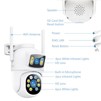 MOVOLS Wireless Security Camera System 5G/2.4G WiFi 4pcs 4MP+4MP Dual Lens Camera with 10" LCD Monitor Screen NVR System,2K HD PTZ Cameras with Color Night Version, Motion Detection,500GB HDD,10CH - style: 4 x Dual Cameras + Monitor Kit 500GB 10CH White