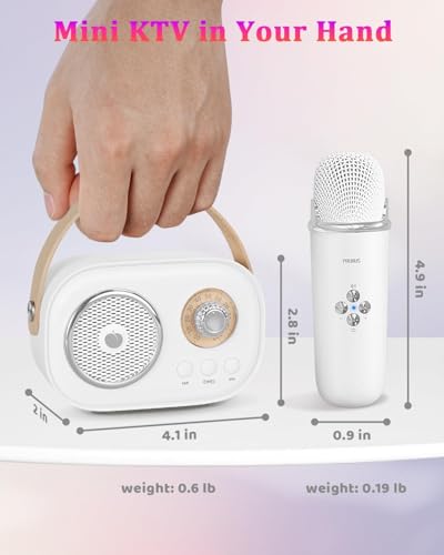 PRUNUS C20 Mini Karaoke Machine,Portable Bluetooth Speaker with 2 Wireless Microphone for Boys Girls 3-12+ Years Old Birthday Party White - color: C20-White