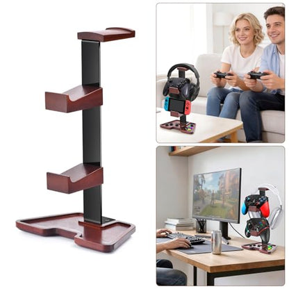 Walnut Headphone Stand, Wooden Headset Stand for Desk with Storage Base, American Black Walnut Wood Headphone Holder for Airpods Max, Bose, Razer, Sennheiser