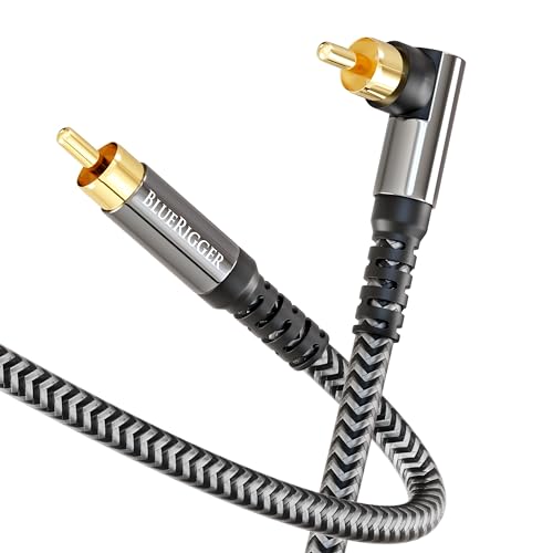 BlueRigger Subwoofer Cable 90D (35FT, RCA Audio, Dual Shielded, Gold Plated, Right Angled Male RCA Connectors) – Compatible with Subwoofer, Amplifier, Home Theater - size: 35FT