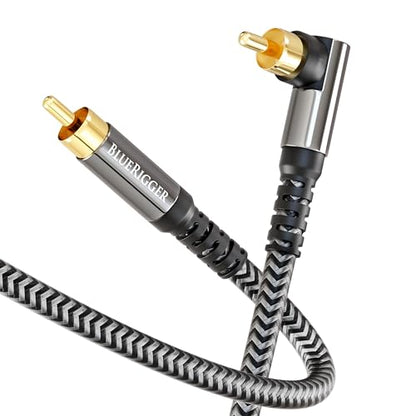 BlueRigger Subwoofer Cable 90D (10FT, RCA Audio, Dual Shielded, Gold Plated, Right Angled Male RCA Connectors) – Compatible with Subwoofer, Amplifier, Home Theater - size: 10FT