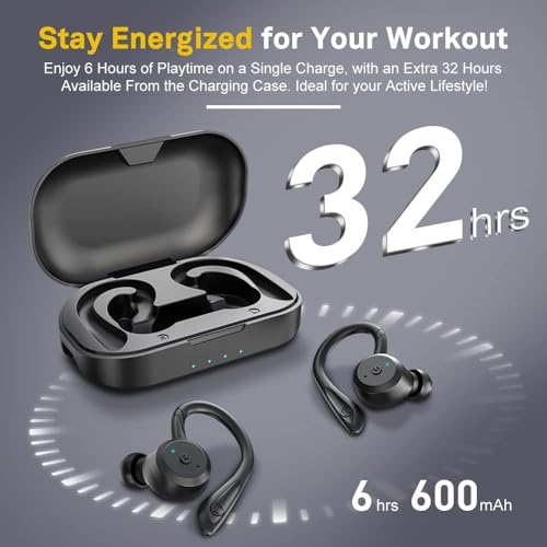 APEKX Bluetooth Headphones True Wireless Earbuds with Charging Case IPX7 Waterproof Stereo Sound Earphones Built-in Mic in-Ear Headsets Deep Bass for Sport Running Black | Secure Sport Ear Buds with Ear Hooks & Charging Case, 40H Playtime Stereo Sound for