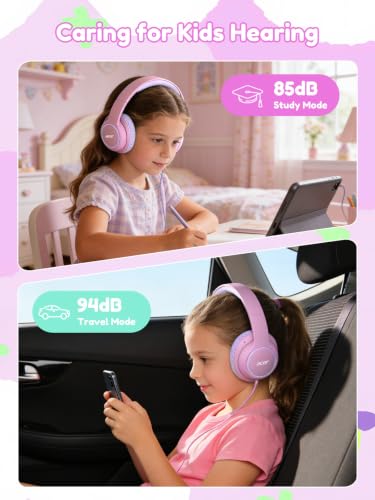 Acer OHW328 Kids Headphones Wired for School - Over Ear Design | 85/94dB Safe Volume, 3.5mm Jack Foldable Headphones for Kids Boys Girls Classroom Yoto Player Chromebook Travel PinkPurple - color: Pink Purple