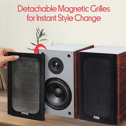 Pyle 6.5" Home Audio Speakers, 2-Way Passive Bookshelf, 240W Max Power, 1" Silk Dome Tweeter, Composite Woofer, Gold Plated 5 Way Binding Post, Rubber Surrounds, Beautiful Wood Grain Finish - Pair - color: Cherry, size: 6 inch