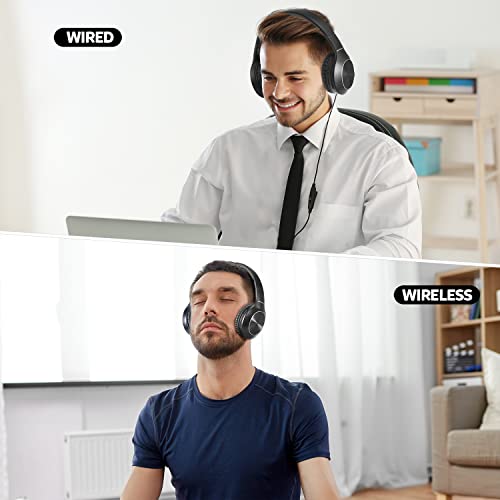 Rydohi Bluetooth Headphones Over Ear, 68H Playtime and 3 EQ Music Modes Wireless Headphones with Microphone/Deep Bass, HiFi Stereo Foldable Lightweight Headset for PC Home Travel Office （Black - color: Black
