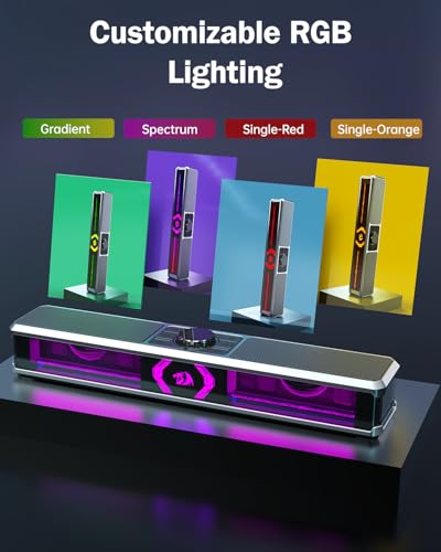 Redragon Computer Speakers, PC Speakers Stereo Desktop Sound-bar for Computer, Desktop, Laptop, Monitor, PC, Pad, Cellphone, Bluetooth & USB Input, GS524