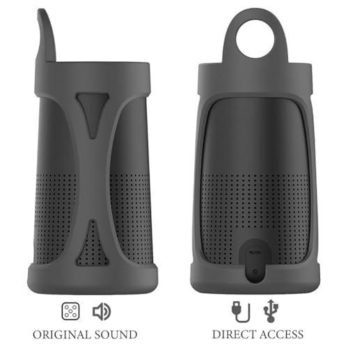 Geekria Silicone Speaker Case Cover Compatible with Bose SoundLink Revolve, Protective Waterproof Soft Skin, Replacement Portable Speakers Travel Carrying Case with Keychain Hook (Black) - color: Black