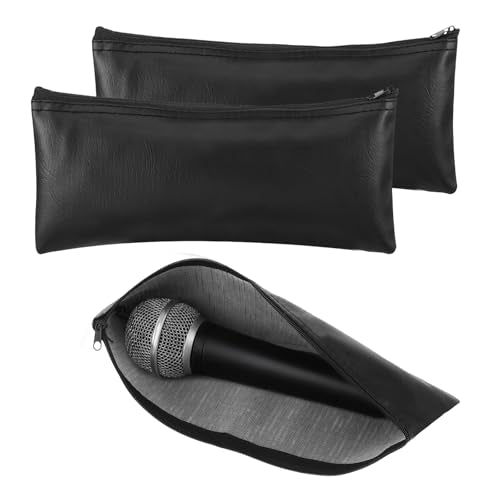 Amabro 2Pcs Microphone Bag Shockproof Zip Case Travel Studio Mic Protector | Portable Zipper PU Leather Mic Storage Bag, Shockproof Protective Cover Wired Wireless Mics Gig Travel Studio Use 11.8×4.72”