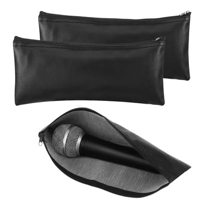 Amabro 2Pcs Microphone Bag Shockproof Zip Case Travel Studio Mic Protector | Portable Zipper PU Leather Mic Storage Bag, Shockproof Protective Cover Wired Wireless Mics Gig Travel Studio Use 11.8×4.72”