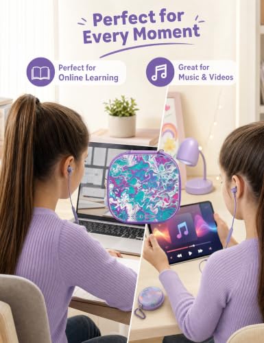 Teens Wired Earbuds with Case, 3.5mm Headphones for School, Classic Purple - color: Classic Purple
