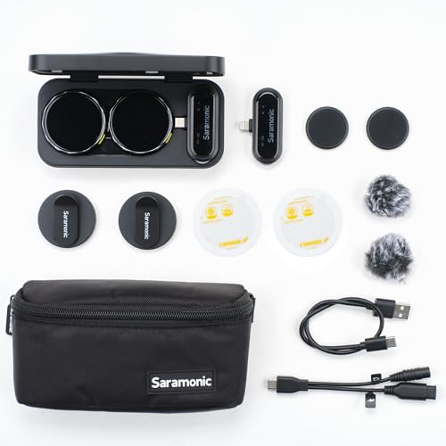 Saramonic BlinkMe U2 Wireless Mini Microphone for iPhone & Android, 48kHz/24-bit, Noise Cancellation, 328ft Transmission, Wireless Lapel Mic for Live Streaming Video Recording - size: Lightning & USB-C Receiver