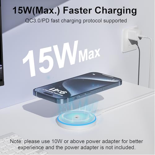 MagSafe Charger 15W Magnetic Wireless Charger Fast Charging Pad Compatible with iPhone 17/16/15/14/13/12 Series & AirPods 4/3/2/Pro Magnetic MagSafe Charging Pad with Dual Ports | Two USB-C cables and two USB-A adapters, compatible with iPhone 17/16/15/14