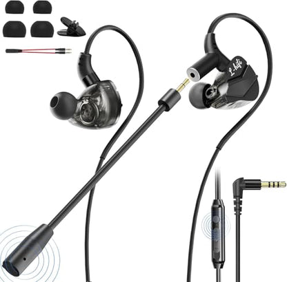 Wired Gaming Earbuds with Mic, Deep Bass in-Ear Headphones for PS5 PC Online Class(Black) - color: Black