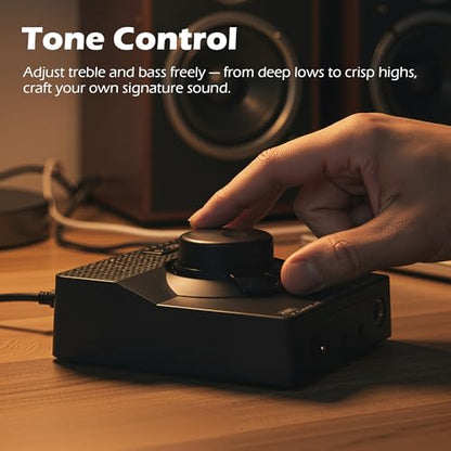 H1 DAC Amp, Digital to Analog Headphone Amp for PC, 3.5MM/6.35MM/Mic/EQ Optical/Coaxial/RCA Outputs with Treble & Bass Switch, Mini USB HiFi Headphone Amplifier for Mac PS5 Home Stereo