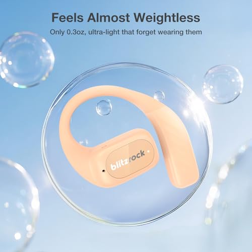 BlitzRock CT3 Open Ear Headphones Bluetooth 5.4, 32Hrs Playtime IPX5, 4-Mic ENC Clear Calls, Custom EQ App, Ergonomic Earhooks for Running/Cycling/Gym - color: Pink