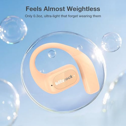 BlitzRock CT3 Open Ear Headphones Bluetooth 5.4, 32Hrs Playtime IPX5, 4-Mic ENC Clear Calls, Custom EQ App, Ergonomic Earhooks for Running/Cycling/Gym - color: Pink