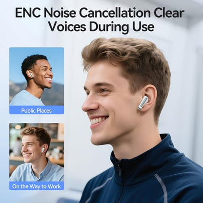 Wireless Earbuds, Bluetooth 5.4 Headphones HiFi Stereo with 4 HD Mic, 50H Playtime Bluetooth Earbuds with Dual LED Display, IPX7 Waterproof Wireless Earphones, Touch Control Ear Buds,USB-C,White - color: White