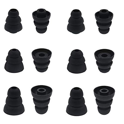 6 Pairs Replacement Triple Flange Conical Ear Tips Earbuds Eartips Silicone Buds for Most in Ear Headphones (Sony Senso Powerbeats Jaybird etc.) Black [S/M/L 3 Size] (3flange Tips 3)