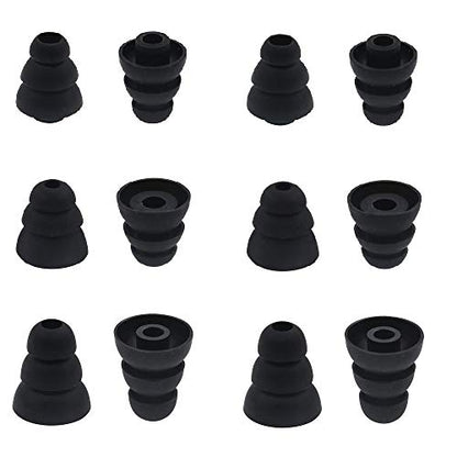 6 Pairs Replacement Triple Flange Conical Ear Tips Earbuds Eartips Silicone Buds for Most in Ear Headphones (Sony Senso Powerbeats Jaybird etc.) Black [S/M/L 3 Size] (3flange Tips 3)