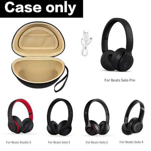 COMECASE Case for Beats Solo 4/Studio Pro Headphones with Mesh Pocket | Water-Resistant Hard Shell, Wrist Strap for Easy Carrying, Travel Storage, Fits Solo 2/3, Solo Pro and Studio3, Black+Khaki - color: Black+Khaki Inside