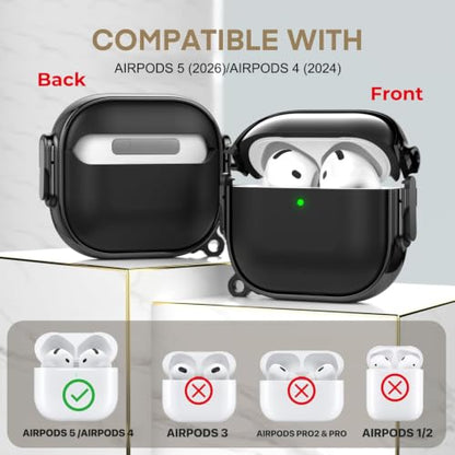 for AirPods 5/4 Case (2026/2024) with Double Safety Lock, Black - color: Black Grey, size: AirPods 5/4 Case (2026/2024)