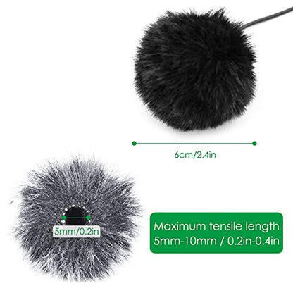 6 Pack Lavalier Microphones Windscreen, DaKuan 0.2/0.4 Inch Lapel Furry Microphone Muff, Mini Windproof Wind Screen for Most Lavalier Microphones (0.2inch, Black/Gray)