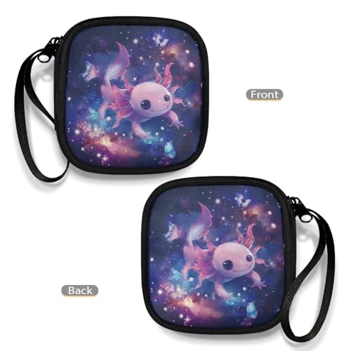 Axolotl Galaxy Space Headphone Case Square Earbud Organizer Portable Bluetooth Headset Case with Handle for Girls Boys Men Women - color: Axolotl Galaxy Space