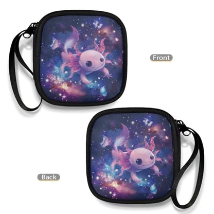 Axolotl Galaxy Space Headphone Case Square Earbud Organizer Portable Bluetooth Headset Case with Handle for Girls Boys Men Women - color: Axolotl Galaxy Space