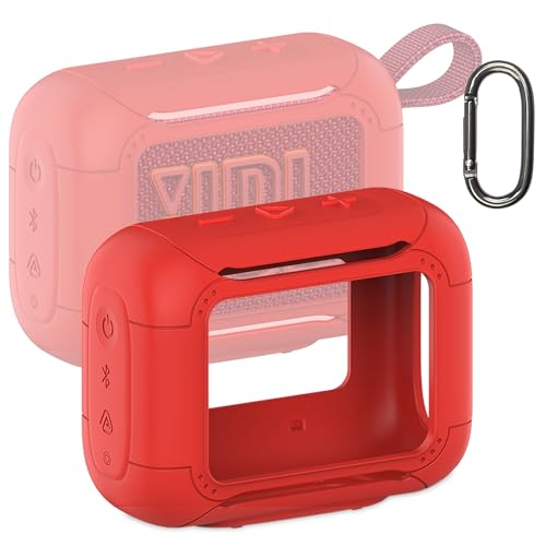Silicone Cover Case for JBL Go 5 Portable Bluetooth Speaker | Protective Case for Go 5 Speaker, Shockproof Drop-Protection Cover with Carabiner (Red) - color: Red