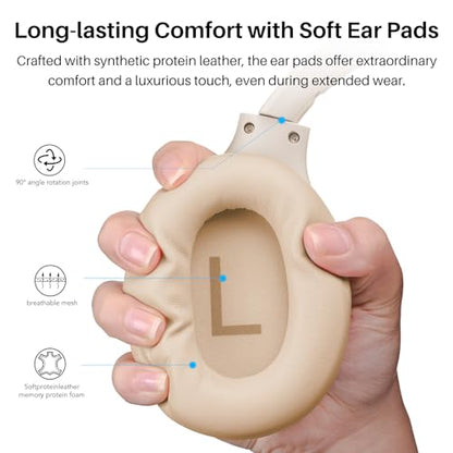 TOZO Hybrid Active Noise Cancelling Headphones, Hi Res Audio | Wireless Over Ear Bluetooth Headset, 60H Playtime, Custom EQ via App Deep Bass Comfort Fit Ear Cups, for Home Office Travel - color: Khaki