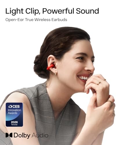 SHOKZ OpenDots ONE Open-Ear Clip-On Bluetooth Earbuds, Red, Dolby Audio - color: Red