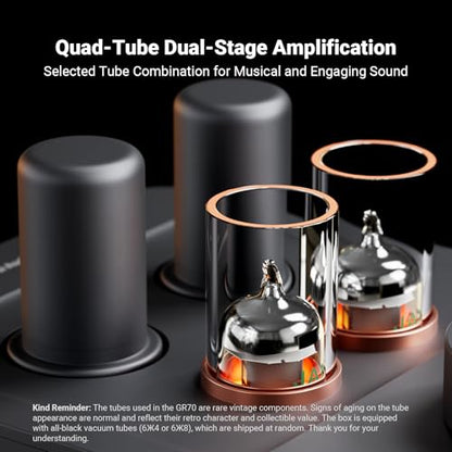 Fosi Audio GR70 Tube Headphone Amp Preamp, Authentic Tube-Amplification with Vacuum 5654W*2 & 6AC7*2, Mini HiFi Preamplifier for Home Audio, 3.5mm & 6.35mm Jacks Supporting 16-300 ohms Impedance