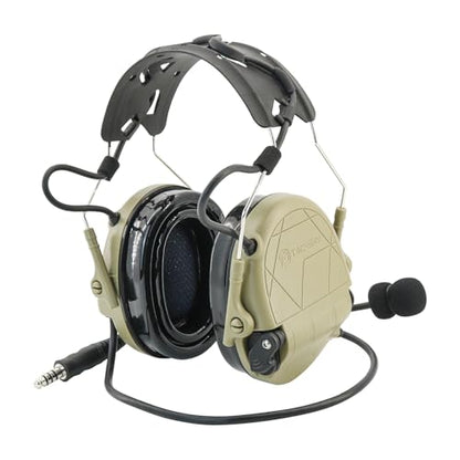 TAC300 Noise Cancelling Tactical Headset, Detachable Headband, 2Pin PTT for Airsoft Hearing Protection - color: Tan