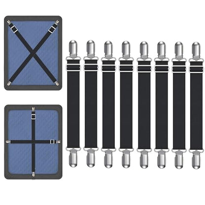 Yoovat Couch Cushion Covers Holder Straps Sofa Couch Covers Sofa Slipcover Holder Clips 10 to 60in(25-160cm) Adjustable Elastic Straps for Sofa Covers Cushion (8 Pcs Black) - color: 8 Pcs Black