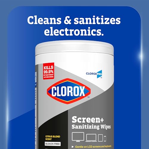 CloroxPro Clorox Screen+ Sanitizing Wipes, Disinfecting Wipes for Electronics, Gentle on Phones, Tablets, LCD Screens, Laptops and Sensitive Surfaces, Citrus Blend Scent, 1 Canister, 75 Wipes - size: 75 Count (Pack of 3)