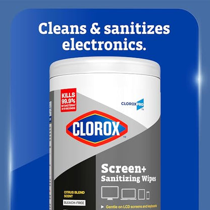 CloroxPro Clorox Screen+ Sanitizing Wipes, Disinfecting Wipes for Electronics, Gentle on Phones, Tablets, LCD Screens, Laptops and Sensitive Surfaces, Citrus Blend Scent, 1 Canister, 75 Wipes - size: 75 Count (Pack of 3)