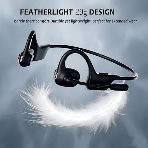 Open Ear Headphones with Mic - 29g Lightweight Open Ear Headset with DSP Noise Cancelling Boom Mic, 270° Rotatable Mic, Dual Device Connection, 10H Battery for Work, Office, Driving