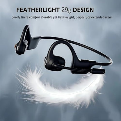Open Ear Headphones with Mic - 29g Lightweight Open Ear Headset with DSP Noise Cancelling Boom Mic, 270° Rotatable Mic, Dual Device Connection, 10H Battery for Work, Office, Driving