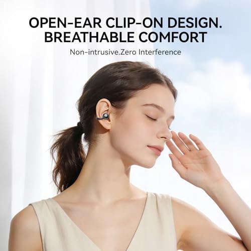 Clip On Earbuds Open Ear Ear Buds Wireless Bluetooth 5.4 Headphones,48H Playtime,IPX6 Waterproof,Touch Control,Comfortable for Workouts and Daily Use (Blcak) - color: Blcak