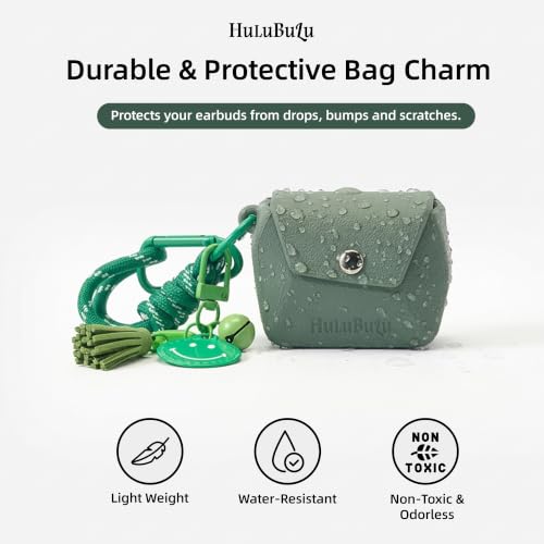 Bubble Pod Wireless Earbuds Case, Shockproof Waterproof EVA Case with Strap & Smiley Charm for Girls,Teens,Gift（Grey Green） - color: Grey Green