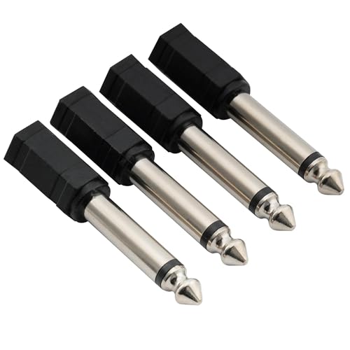 Musiclily 6.35mm 1/4 Inch Male Mono Plug to 3.5mm 1/8 Inch Female Audio Mic Professional Headphone Jack Converter Adapter Microphone Accessory, Black(Pack of 4)