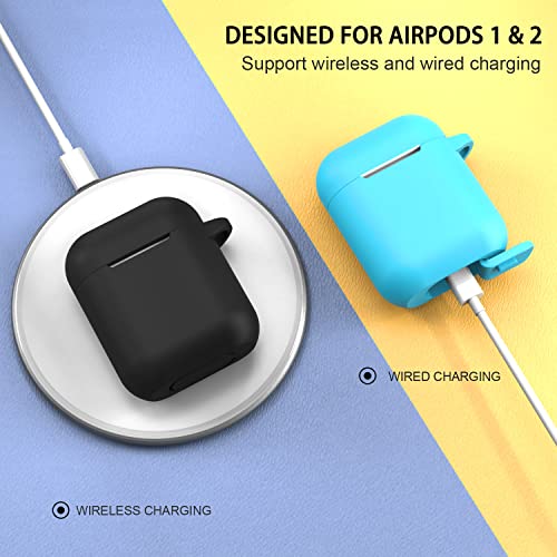 Compatible with AirPods Case Cover, Full Protective Silicone Skin Dust-Proof Designed for Apple AirPods 1st 2nd Generation with Keychain, Front LED Visible, Black - color: B-Black