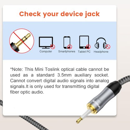VANAUX Toslink to Mini Toslink Digital Optical Cable,S/PDIF Fiber Optic Audio Cable,24K Gold Plated for TV,Soundbars,Stereo Systems【Not A 3.5mm Auxiliary Plug】(20ft/6m) - size: 20 ft
