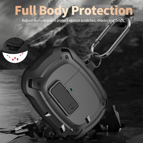 Olytop for Google Pixel Buds Pro 2/Pro Case Cover with Lock Clip & Cleaner Pen 2024/2022, Shockproof Protective Hard Shell Skin with Carabiner Men Women - Black - color: Black