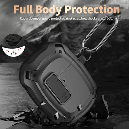 Olytop for Google Pixel Buds Pro 2/Pro Case Cover with Lock Clip & Cleaner Pen 2024/2022, Shockproof Protective Hard Shell Skin with Carabiner Men Women - Black - color: Black